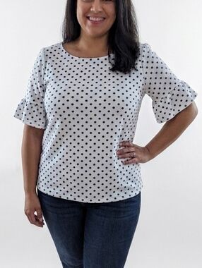 Green Envelope Navy Polka Dot Blouse